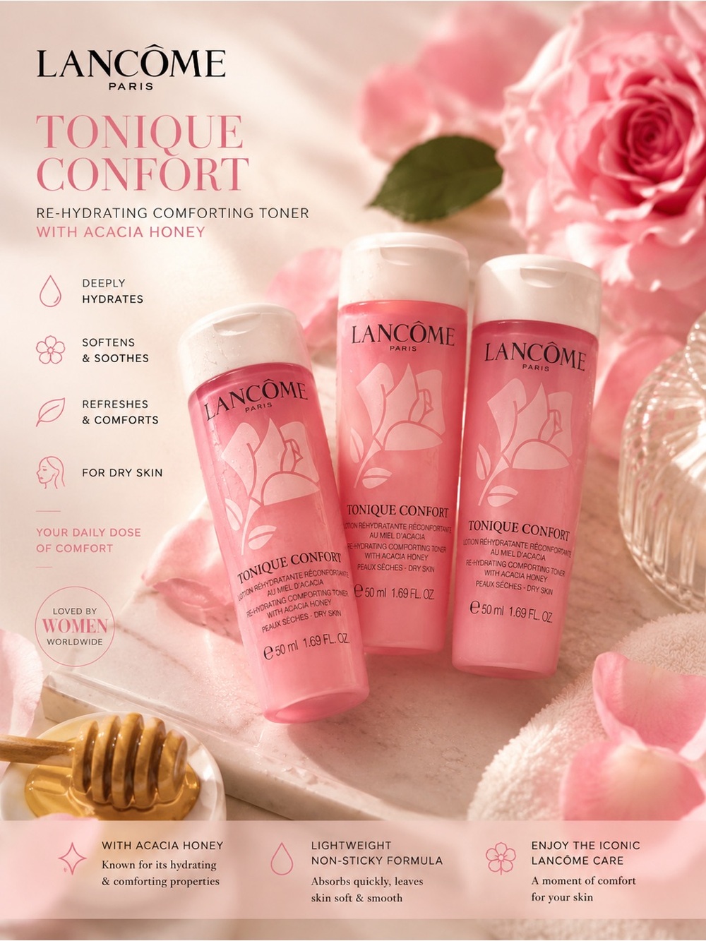 lancome tonique confort dry skin toner set x3